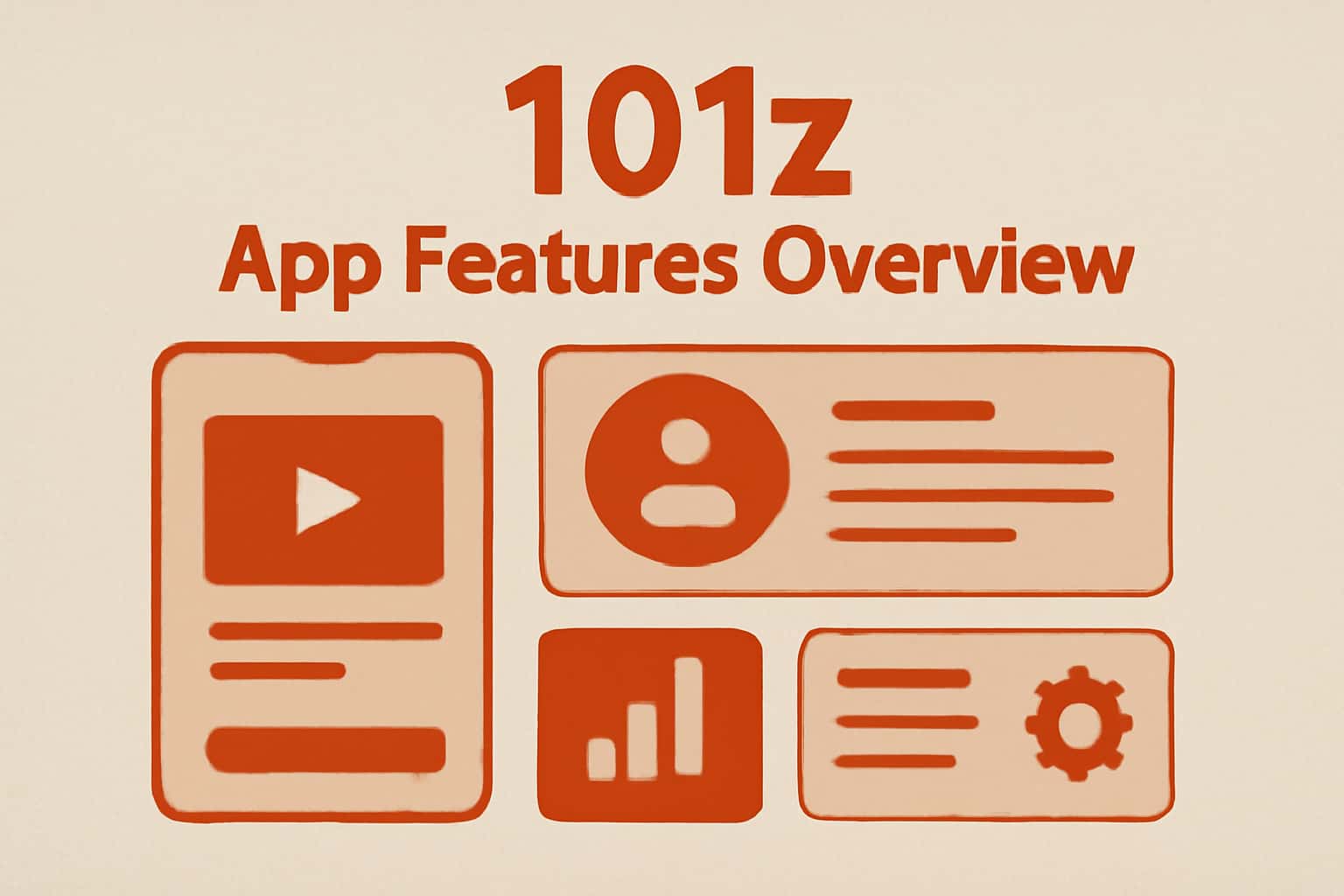 Informational scene showcasing the 101z App Features Overview with clear textual emphasis.