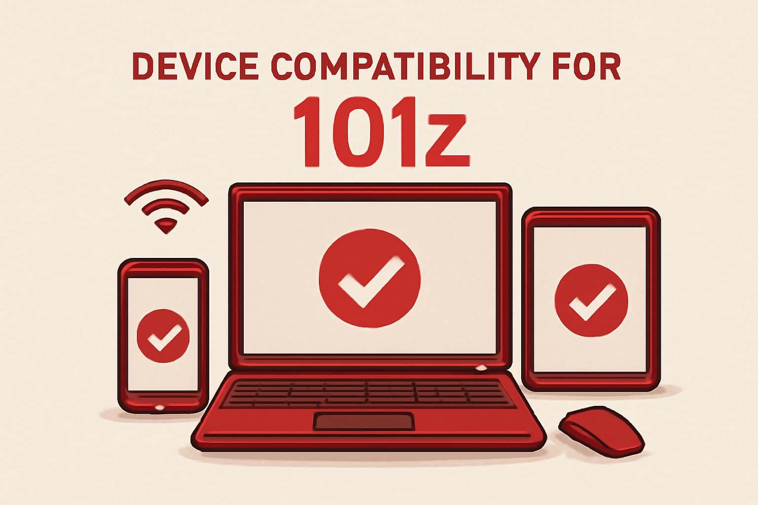 An informative scene showcasing device compatibility for the 101z app.